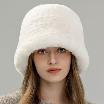 Осень и зима, новая женская шляпа-цилиндр из меха кролика Рекс, повседневная, универсальная, маленькая, ароматная, теплая, ведро, шляпа показывает маленькое лицо slightly elastic белый