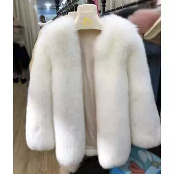 Осень и зима, новая женская шуба из искусственного меха лисы, средняя и длинная, корейская версия модного универсального термопальто S белый