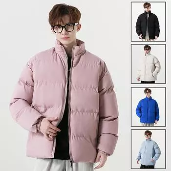 Осень и зима Новая зимняя хлопковая утепленная одежда для мужчин и женщин с одинаковым свободным воротником-стойкой Модная брендовая хлопковая утепленная куртка S чёрный