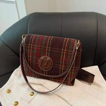 Осень и зима, новинка 2023, модная шерстяная сумка в клетку в стиле интернет-знаменитости, большая вместительная женская сумка-тоут