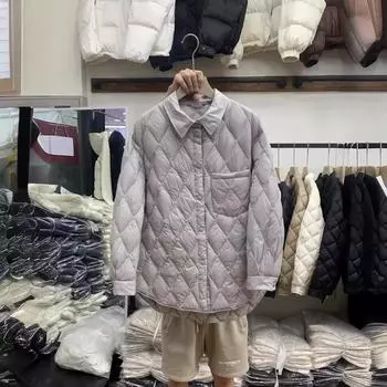 Осень и зима новинка 90 белый утиный пух короткий пуховик женский корейская версия ромб воротник POIO темперамент универсальное пальто прилив S хаки