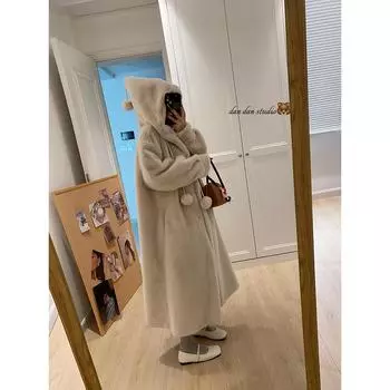 Осень и зима, новинка, длинная шуба с капюшоном из искусственной норки, плюшевое пальто из искусственного меха, женское легкое пальто для защиты окружающей среды One Size