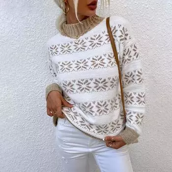 Осень и зима новинка европейская и американская одежда вязаные свитера полуводолазки рождественские снежинки свитера женские топы S розовый