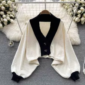 Осень и зима, новинка, короткий отрезок «ленивый ветер», свободная верхняя одежда, дизайн, вязаный кардиган, свитер «чувство темперамента», женский