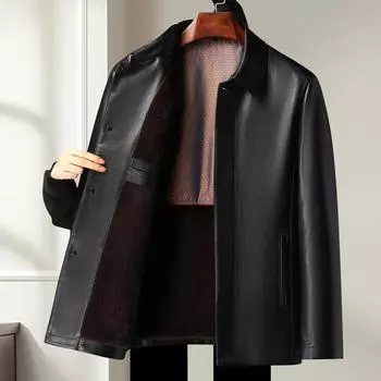 Осень и зима Новое бархатное пальто среднего возраста для деловых людей, теплое кожаное, повседневное, утолщенное 170