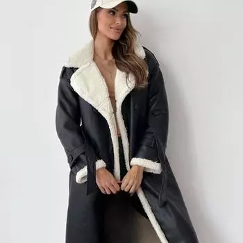 Осень и зима Новое длинное пальто с воротником-лацканами S чёрный