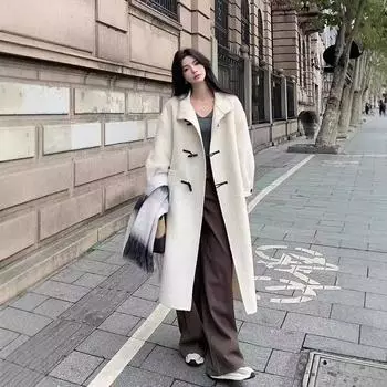 Осень и зима Новое длинное шерстяное пальто с воротником-стойкой, двухстороннее женское пальто S