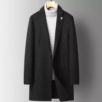 Осень и зима Новое двухстороннее шерстяное пальто мужское облегающее пальто средней длины из шерсти альпака низи M чёрный