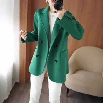 Осень и зима новое двухстороннее шерстяное пальто женское короткое тонкое шерстяное пальто повседневное для поездок на работу темперамент S оранжевый