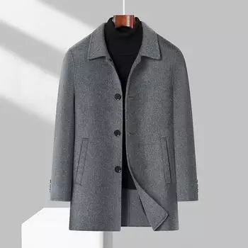 Осень и зима Новое двухстороннее шерстяное пальто мужское среднее и длинное с лацканами деловое повседневное шерстяное пальто для среднего возраста тренчкот мужское пальто 170 чёрный