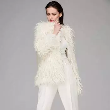 Осень и зима новое искусственное пляжное шерстяное пальто средней и длинной длины женское искусственное меховое пальто S белый