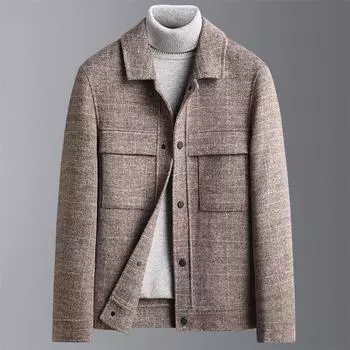 Осень и зима Новое короткое шерстяное двухстороннее шерстяное пальто в клетку Мужское повседневное двухстороннее шерстяное пальто Мужская куртка M
