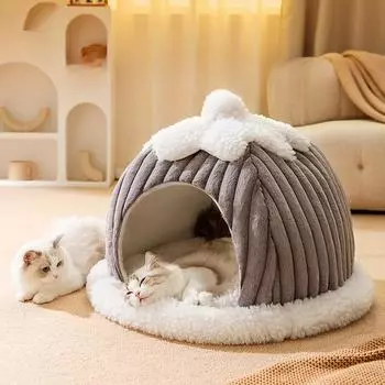 Осень и зима Новое кошачье гнездо Кошачий снежный домик Кошачья кровать, Кошачий домик полностью закрытый теплый домик для собак Собачья будка Кровать для собак Товары для животных Blue flower (non-negotiable)