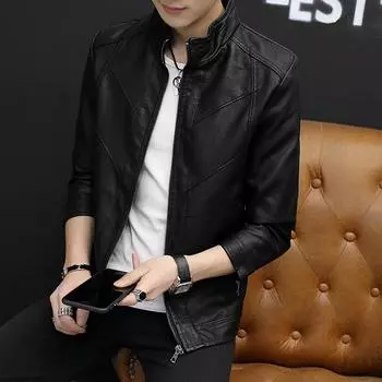 Осень и зима новое кожаное мужское пальто корейская версия тренда тонкий красивый молодежный весенне-осенний мужской мотоциклетный пиджак мужской M