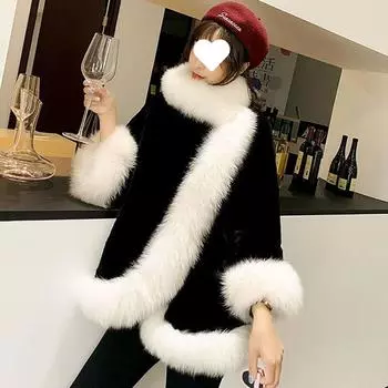 Осень и зима новое кожаное пальто женское норковое флисовое утолщенное теплое плюшевое шаль накидка тонкое пальто средней и длинной длины S recommended weight within 50 kg