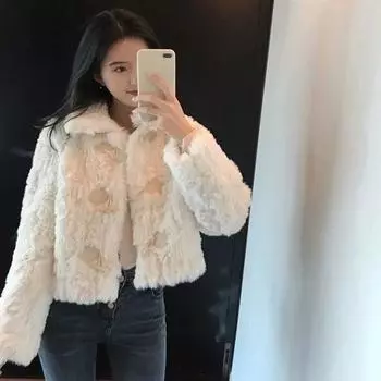 Осень и зима новое меховое пальто из ягненка, женское, короткое, с пряжкой из рогов, имитация плюшевого меха кролика S белый