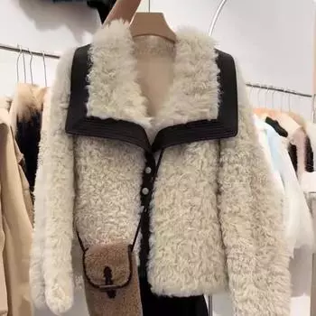 Осень и зима новое меховое зимнее пальто в стиле ретро, иностранное, замедляющее старение, темно-синее, с воротником, зимнее толстое пальто S