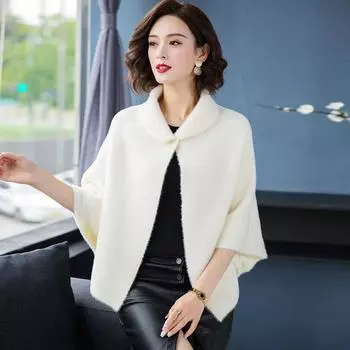 Осень и зима Новое модное универсальное теплое маленькое пальто Женский короткий топ кардиган накидка шаль вязаный свитер one size хаки