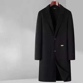 Осень и зима Новое мужское двухстороннее шерстяное пальто Длинный костюм воротник Тренч Пальто Деловое повседневное шерстяное пальто Мужское пальто Фабрика M черный серый