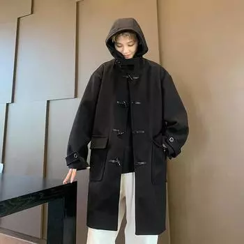 Осень и зима Новое мужское модное универсальное повседневное шерстяное красивое свободное пальто ветровка шерстяное пальто средней длины M серый