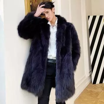 Осень и зима Новое мужское пальто из искусственного меха Пальто средней длины Утолщенный повседневный топ S серый