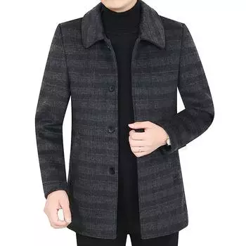 Осень и зима Новое мужское шерстяное пальто средней и длинной длины, деловое повседневное утолщенное клетчатое пуховое пальто, мужское пальто 170
