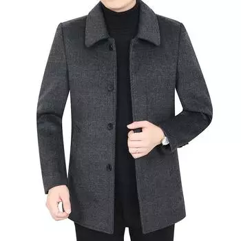 Осень и зима Новое мужское шерстяное пальто средней и длинной длины, деловое повседневное утолщенное клетчатое пуховое пальто, мужское пальто 170