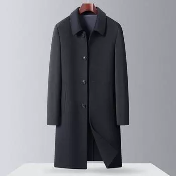 Осень и зима Новое мужское шерстяное пальто ручной работы с двумя сторонами, деловое, повседневное, с лацканами, для отца среднего возраста, в шерстяном пальто для мужчин 170 темно-синий