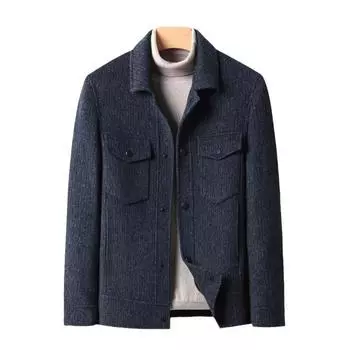 Осень и зима Новое мужское шерстяное пальто Короткая куртка Деловая повседневная куртка Молодежь и средний возраст шерстяное пальто 170 светло-серый