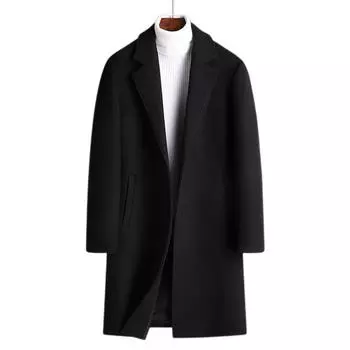 Осень и зима Новое мужское шерстяное пальто средней и длинной длины с воротником из хлопка, утолщенное корейское шерстяное пальто мужское пальто 170 чёрный