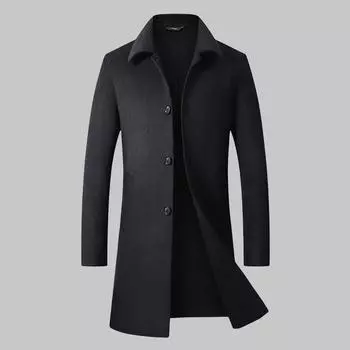 Осень и зима Новое мужское шерстяное пальто ручной работы с двумя сторонами Мужское среднее и длинное деловое повседневное шерстяное пальто для папы Пальто 170 чёрный