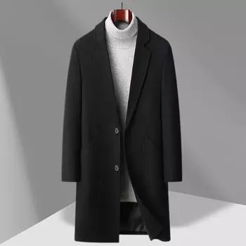 Осень и зима Новое мужское шерстяное пальто Пальто средней и длинной длины Деловое хлопковое утолщенное шерстяное пальто Мужской тренч 170 серый