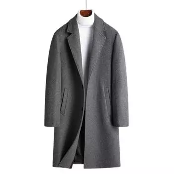 Осень и зима Новое мужское шерстяное пальто средней и длинной длины с воротником из хлопка, утолщенное корейское шерстяное пальто мужское пальто 170 чёрный