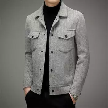 Осень и зима Новое мужское шерстяное пальто Короткая куртка Деловая повседневная куртка Молодежь и средний возраст шерстяное пальто 170 светло-серый