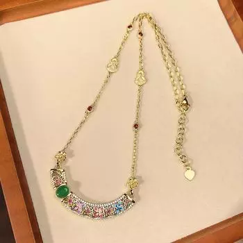 Осень и зима новое ожерелье ювелирные изделия инкрустированные цветными бриллиантами парча эмаль ремесло медь позолоченные женские ретро мода универсальный
