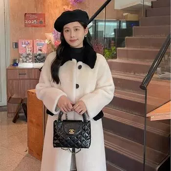 Осень и зима новое пальто из овечьей шерсти женская одежда маленький ароматный лацкан длинное меховое пальто женское Haining S