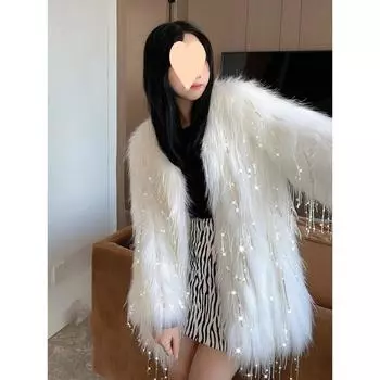 Осень и зима новое пальто из искусственной кожи с кисточками женское Интернет знаменитость имитация енота собака шерсть утолщенная мода молодое пальто S