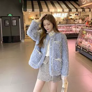 Осень и зима новое пальто из овечьей шерсти Xiaoxiangfeng корейская версия свободный маленький теплый короткий топ женский круглый вырез S [recommended 80-50kg]
