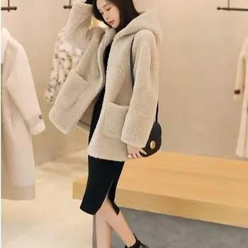 Осень и зима Новое пальто из искусственной овечьей шерсти Женское пальто средней и длинной длины из искусственной овечьей шерсти Зимнее пальто Утолщенное S 85-52.5 kg