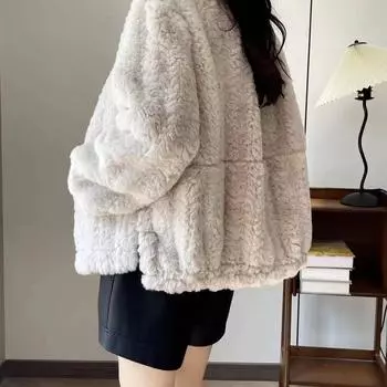 Осень и зима новое пальто кардиган искусственный кролик бархат теплый темперамент высококачественный мех интегрированный женский пиджак модный топ One size темный кофе