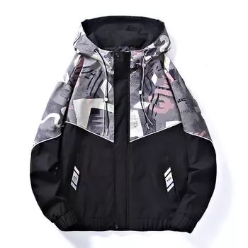 Осень и зима Новое пальто мужское сращивание повседневный тренд универсальный свободный плюс размер модный бренд повседневный с капюшоном куртка M темно серый