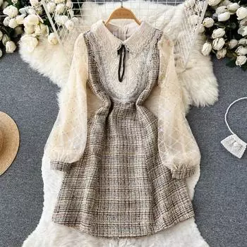 Осень и зима новое платье с вышивкой на груди в европейском и американском французском стиле S хаки