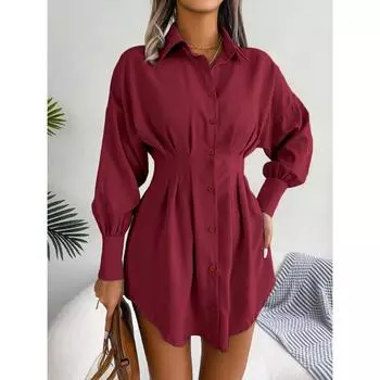 Осень и зима Новое повседневное платье с рукавами-фонариками и асимметричным лифом с длинными рукавами S винный