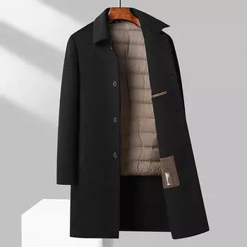 Осень и зима Новое шерстяное пальто ручной работы Мужское длинное пуховое пальто Двусторонняя шерстяная куртка M чёрный