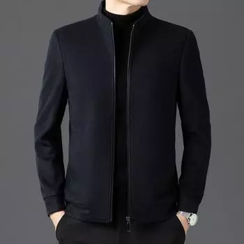 Осень и зима новое шерстяное пальто из чистой шерсти мужское с воротником-стойкой утолщенное повседневное пальто на молнии для мужчин среднего возраста 170