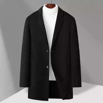 Осень и зима Новое шерстяное пальто мужское среднее и длинное однобортное двухстороннее шерстяное пальто Тренчкот 170 чёрный