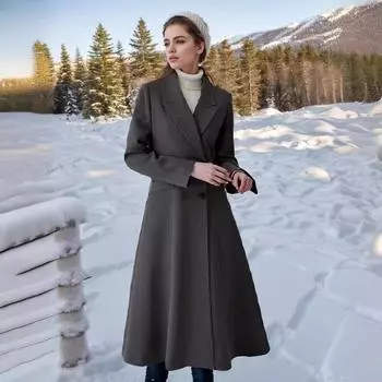 Осень и зима Новое шерстяное пальто женское до колена утолщенное большого размера с лацканами супер длинная тонкая куртка S