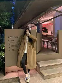 Осень и зима новое свободное утолщенное пушистое пальто средней и длинной длины модное тонкое экологически чистое меховое норковое бархатное пальто до колена для женщин S темно-коричневого