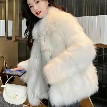 Осень и Зима Новое Темпераментное Пальто из Искусственного Лисьего Меха для Социалиток Женское Модное Пушистое Топ S