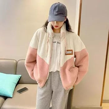 Осень и зима новое теплое пальто с воротником-стойкой из искусственного меха женское темпераментное знаменитое маленькое ароматное стильное контрастное цветное меховое интегрированное пальто S